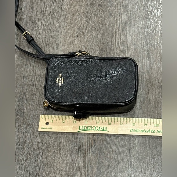 Coach Crossbody Purse Black Pebbled Leather Phone Authentic - Picture 7 of 9